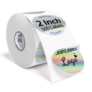 2 Inch Round Holographic Sliver Color Thermal Labels for Printer Vinyl Waterproof Labels, 500Pcs/Roll